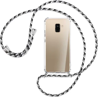 Produktbild von Handykette Backcover-Schutzhülle mit Band (Metall silberfarben) für Samsung Galaxy A8 2018 - schwarz/grau/weiß