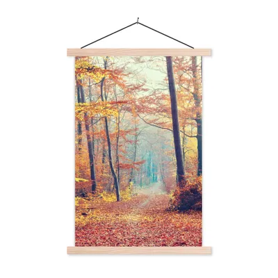 Produktbild von MuchoWow® Textilposter Wald - Herbst - Laub 60x90 cm mit holzfarbenen Rahmen - Textil