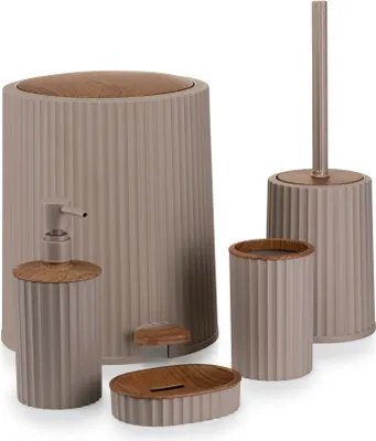 Produktbild von HowHomely | Badezimmer Set - 5-Teilig - Beige - Holz - Elegantes Design - Funktionalität - Roza-Kollektion - Badezimmer Zubehör