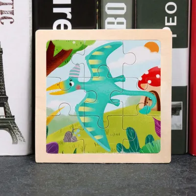 Zdjęcie produktu dla Drewniane puzzle dla dzieci z latającym dinozaurem 9 elementów