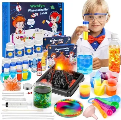 Produktbild von 56 Experiment Set Children - Schullaborboxen, Bildungsspielzeug Jungen Mädchen im Alter von 3 14 Jahren, züchtet Kristalle, Regenbogenregen, Myj668 -H