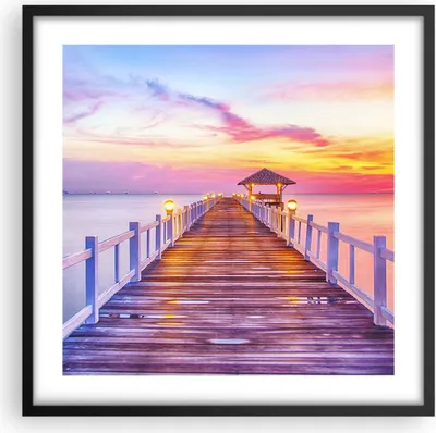 Produktbild von Gerahmtes Poster - Schwarzer Rahmen - Sonnenuntergang Wasser Brücke Horizont - 50x50 cm - Wand Bild - Wanddeko - Wandbilder - Wandposter - Bilderrahmen - Bilder - Kunstdruck - P2BAC50x50-2515