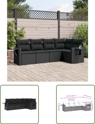 Produktbild von The Living Store 5-tlg. Garten-Sofagarnitur mit Kissen Schwarz Poly Rattan