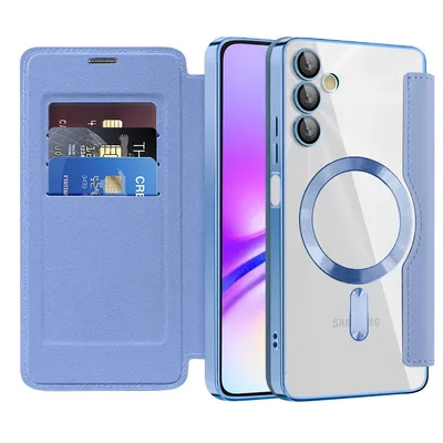 Produktbild von Klapphülle für Samsung Galaxy A05S Kompatibel mit Magsafe, Klar Überzug Kartenhalter Ledertasche mit Kameraschutz Hellblau