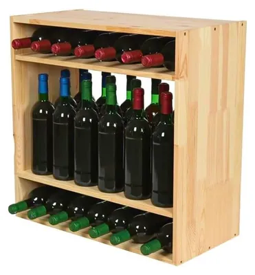 Produktbild von Modulares Weinregal VINCELLAR MOD | HxBxT 60x60x30cm | Standflaschen Modul für 32 Flaschen | Massives Kiefernholz | Natur