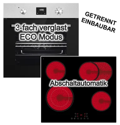 Produktbild von PKM Herdset Einbaubackofen Umluft 8 Funktionen + Glaskeramik Kochfeld Touch Control Zweikreis- und Bräterzone