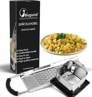 Produktbild von Edelstahl Spätzlehobel Spätzlereibe Spätzlesieb Spätzlepresse Spätzleshaker Spätzlebrett Spätzleschaber Ideal für Spätzle und Knöpfle