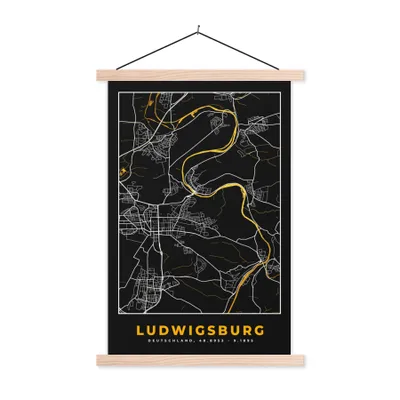 Produktbild von MuchoWow® Textilposter Ludwigsburg - Gold - Deutschland - Stadtplan - Karte 120x180 cm mit holzfarbenen Rahmen - Textil-Plakat