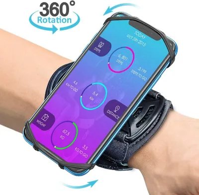 Obrázek produktu pro Pouzdro na běžecký telefon, otočné o 360° na zápěstí pro běhání, vhodné pro všechny telefony s úhlopříčkou obrazovky 4-6 palců, náramek na telefon s držákem na klíče pro běhání a cyklistiku (černé)