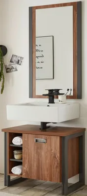 Produktbild von Badmöbel Set "Auburn" Eiche Stirling und Matera grau Waschbeckenunterschrank mit Spiegel