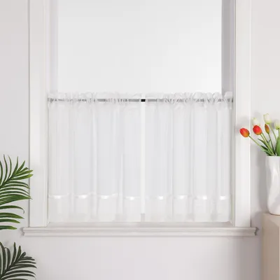 Produktbild von Joyswahl 1 Stück Scheibengardine Leinenoptik Bistrogardine Modern Kurzgardine Halbtransparent Küchengardine mit Tunnelzug Weiß HxB: 45x120cm