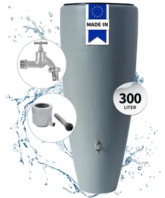 Productafbeelding van GARANTIA 2in1 regenwatertank complete-set 300 L zinkgrijs incl. chroom aftapkraan en regenpijp aansluiting