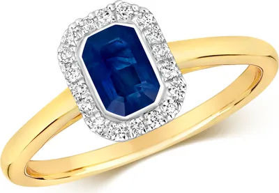 Produktbild von Funkelndes Feuer Moderner 9 Karat (375) Gold Cluster Diamant Solitärring Brillant-Schliff 0.11 Karat HI - I1 mit Saphir, 54 (17.2); TRS292209KYRSN