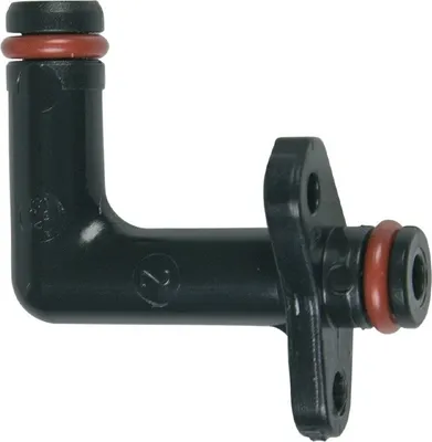 A black L-shaped fitting with red O-rings attached.
