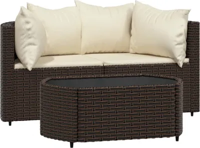 Produktbild von 3-tlg. Garten-Lounge-Set mit Kissen Braun Poly Rattan