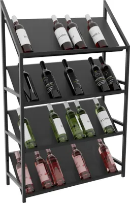 Obrázok produktu pre MetaloPro Regál Na Víno Bordeaux – Čierny Kovový Regál Na 40 Fliaš Vína, Moderný Dizajn, Ideálny Do Kuchyne, Pivnice Alebo Baru – 125×80×30cm