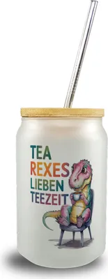 Produktbild von Tea rexes lieben Teezeit Trinkglas mit Bambusdeckel