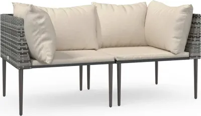 Image de vidaXL Canapé d'angle de jardin avec coussins 2 pcs. Gris Poly Rattan