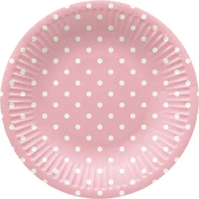 Produktbild von Runde Pappteller „Dots Pink“, Durchmesser 18 cm, 8 Stück.