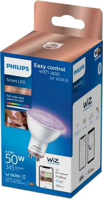 Zdjęcie produktu dla Philips Reflektor punktowy 4,7 W (odp. 50 W) PAR16 GU10, Inteligentne żarówki, Wi-Fi/Bluetooth, Biały, Wi-Fi 4 (802.11n), 802.11b, 802.11g, LED, GU10