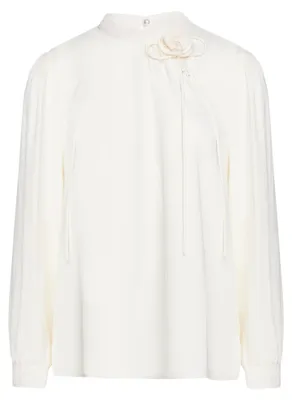 Produktbild von Elegante weiße Bluse mit Stehkragen, regulärer Passform und sanftem Glanz, Größe S