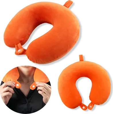 Produktbild von WINLIFE® Memory Foam Nackenkissen – ergonomisches Stützkissen, kompaktes Schlafkissen für Reisen, Auto & Flugzeug, weicher Schaumstoff, Orange