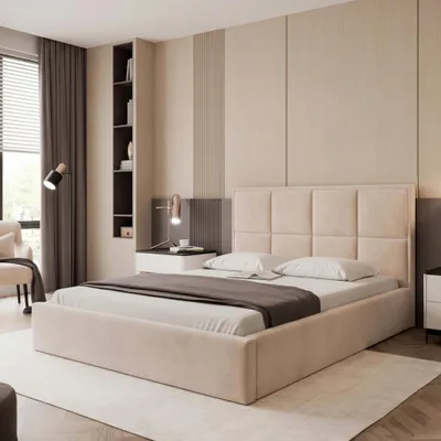 Produktbild von Polsterbett TIOLI 180x200 Creme Samtstoff mit Bettkasten & Lattenrost