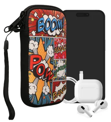 Produktbild von kwmobile Handytasche für Smartphones S - 4,5" - Neopren Handy Tasche Hülle Cover Case Schutzhülle - Comic Symbole Mehrfarbig - 14,4 x 8,3 cm Innenmaße