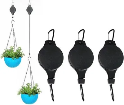 Produktbild von 3 Stück einziehbare Pflanzenhänger, schwarze Haken, automatisch, verstellbar