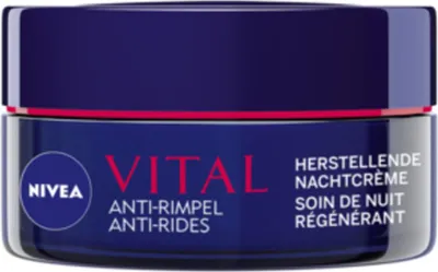 Produktbild von NIVEA – Nachtcreme – VITAL Anti-Falten Repair – Für reife Haut – Mit Vitamin F, Nachtkerzenöl & Calcium – 50 ml - 1 Stück