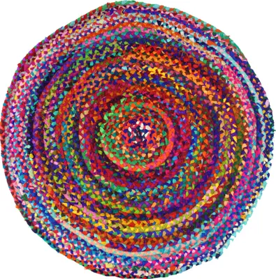 Produktbild von Runder Upcycling Flickenteppich, Patchworkteppich - Modell 1, Mehrfarbig, Baumwolle, 90*90*1 cm, Teppiche, Bodenmatten