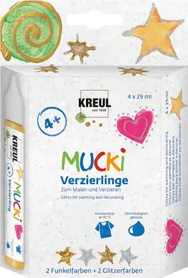 Immagine prodotto di KREUL "MUCKI", set di 4 colori ad effetto glitterati per bambini