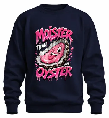 Imagen del producto de Moister Than An Oyster: Camiseta de cuello redondo con estampado "Muschel Statement", diseño sarcástico, color azul marino, talla L