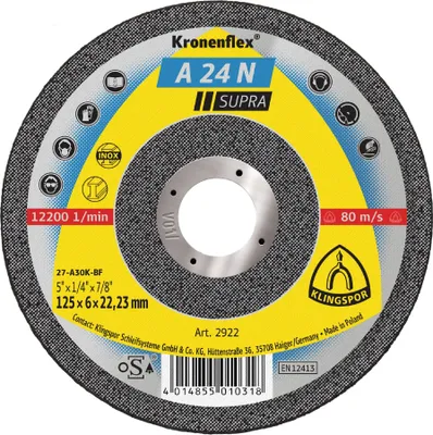 Produktbild von Klingspor A 24 N Schruppscheiben, 125 x 6 x 22,23 mm gekröpft 10 Stk