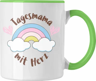 Produktbild von Trendation - Tagesmama Geschenk Tasse Tagesmutter Aufpasserin Erzieherin Geschenkidee mit Herz (Grün)