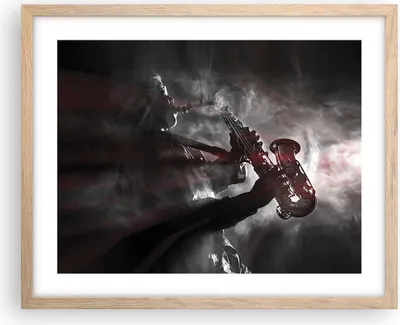 Produktbild von Gerahmtes Poster - Rahmen in heller Eiche - Musiker Saxophonist Schwarz - 50x40 cm - Wand Bild - Wanddeko - Wandbilder - Wandposter - Bilderrahmen - Bilder - Kunstdruck - Wandbild - P2NAA50x40-4276