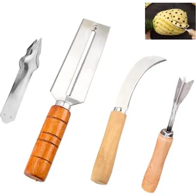 Produktbild von 4 Teiliges Ananasschneider, Früchte- Set Ananas Schäler Erdbeeren Huller Obst Stiel Entferner Gadget Für Müheloses Schneiden Und Schälen