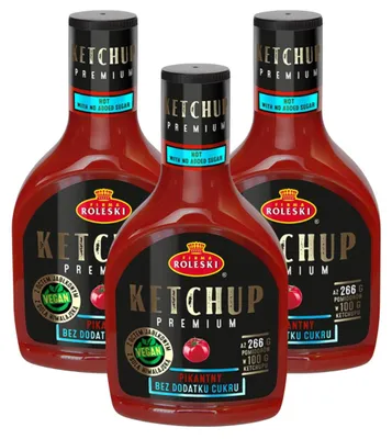 Produktbild von Roleski Ketchup Premium scharf 3x 425g - ohne Zuckerzusatz Tomatenketchup