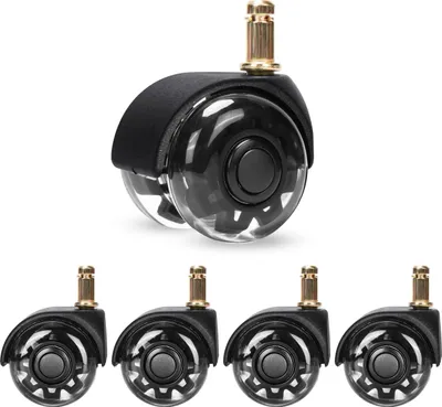 A set of office chair casters.