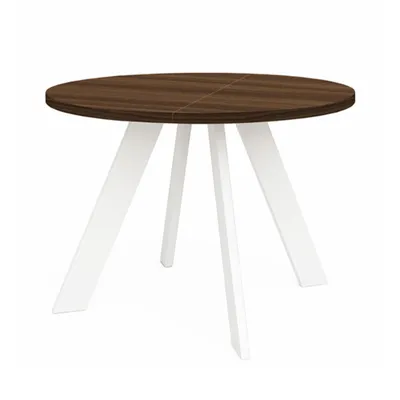 Produktbild von Runder Ausziehbarer Tisch für Esszimmer, LEX, Loft-Stil, Skandinavische, Durchmesser: 100 / 150 cm, Farbe: Franklin Tabaknuss / Weiß