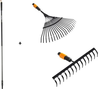 Immagine prodotto di Set da giardino FISKARS QUIKFIT Rastrello 1000653 e 1000644 + Manico 1000661