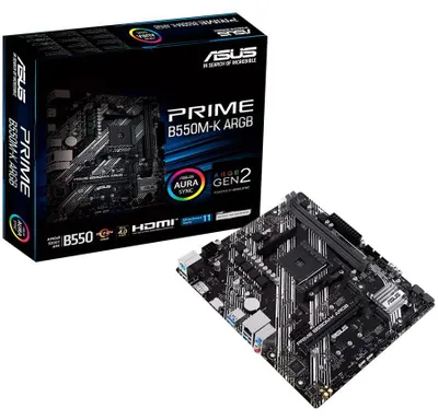 Zdjęcie produktu dla ASUS PRIME B550M-K ARGB, AMD, Socket AM4, DDR4-SDRAM, 64 GB, DIMM, Dwukanałowy