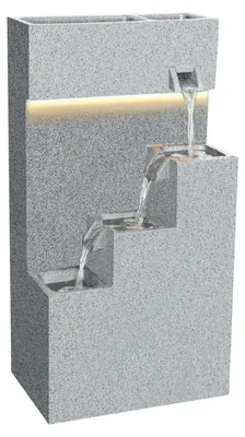 Produktbild von Dehner Gartenbrunnen Gradino, mit LED Beleuchtung, frostbeständig, solarfähiger Brunnen für Außen, 43 x 80.5 x 28 cm, Polyethylen, grau