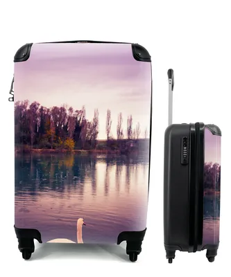 Produktbild von MuchoWow® Koffer Handgepäck Trolley Rollkoffer Kleine Reisekoffer mit 4 Rollen - Schwan - Bäume - Wasser - Cabin Size < 55x40x23 cm & 55x40x20 cm - Fotokoffer - Kabinenkoffer - Boardgepäck - Reise-Box - Reisekoffer - Reisegepäck - Koffer mit Bild - Trolley für Kinder