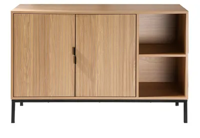 Produktbild von CALICOSY -  Buffet mit 2 Türen und 2 offenen Fächern in Holzrillenoptik L110 cm - TARA