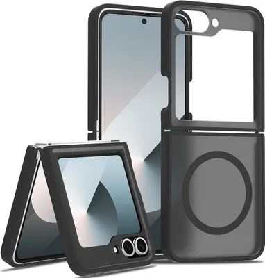 Obrázek produktu pro Magnetické pouzdro pro Samsung Galaxy Z Flip 6, kompatibilní s MagSafe, matná průsvitná zadní strana, odolné proti nárazům Černá