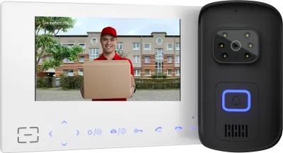 Produktbild von Goliath Funk Klingel Kabellos mit Kamera und 7" Monitor, Gegensprechanlage mit Türöffner Anschlussfunktion, Funkklingel mit Weißlicht LEDs Nachtsicht, IP55 wetterfest, Sabotagealarm, AV-VTF07
