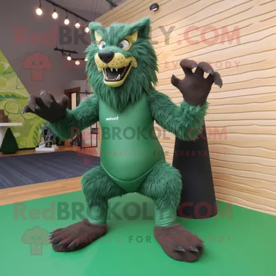 Immagine prodotto di Personaggio del costume della mascotte REDBROKOLY del lupo mannaro verde vestito con pantaloni e impacchi da yoga