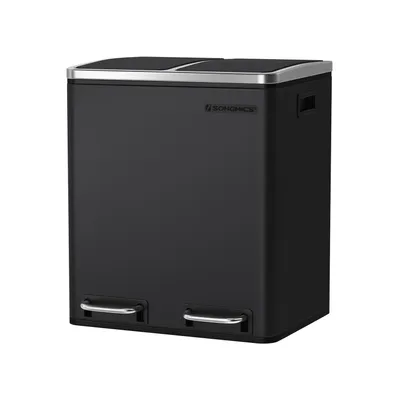 Image de Poubelle à pédale Darko 2 x 15 L - Poubelle pour le tri sélectif - Acier inoxydable - Séparation en 2 compartiments - Noir - 41 x 47 x 36 cm