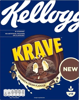 Produktbild von 6x Kellogg's Krave Cookies & Cream Flavour Knusprige Kakao-Cerealien gefüllt mit Creme